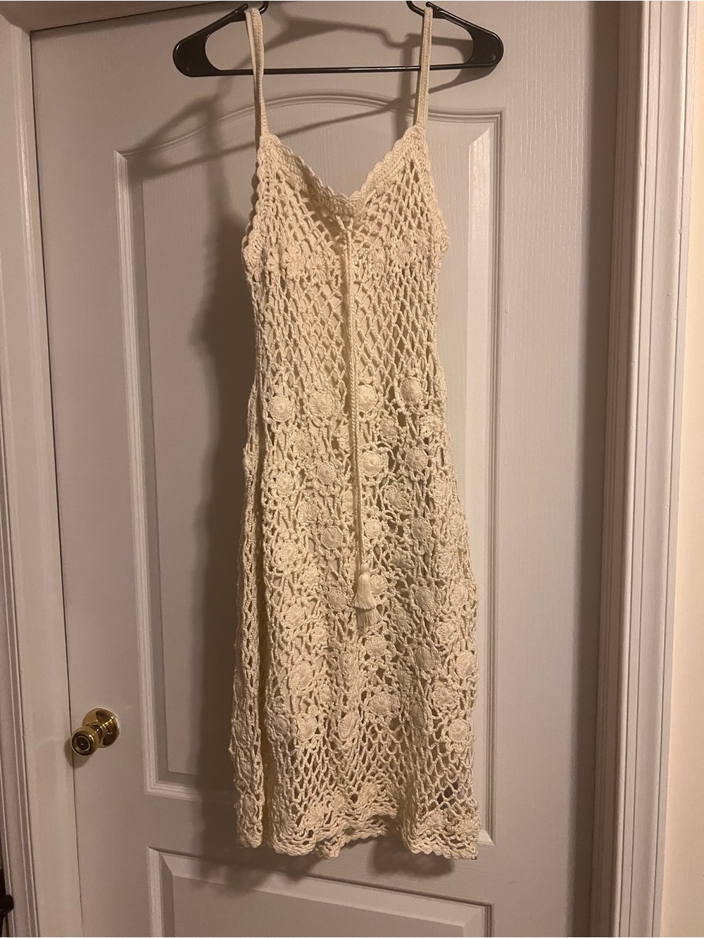 J. Crew Cream Crochet Midi Dress with Tassel Tie